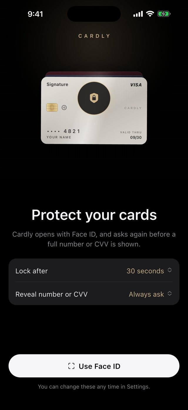 Protect your cards with Face ID in Cardly